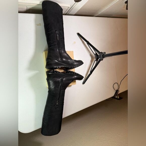 PRADA boots knee high 36.5 US 6.5 black leather nylon - Picture 14 of 16